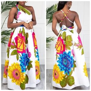 Laviye Thalia Maxi Ankara Multi-Wear African Print Dress Size XS NWT